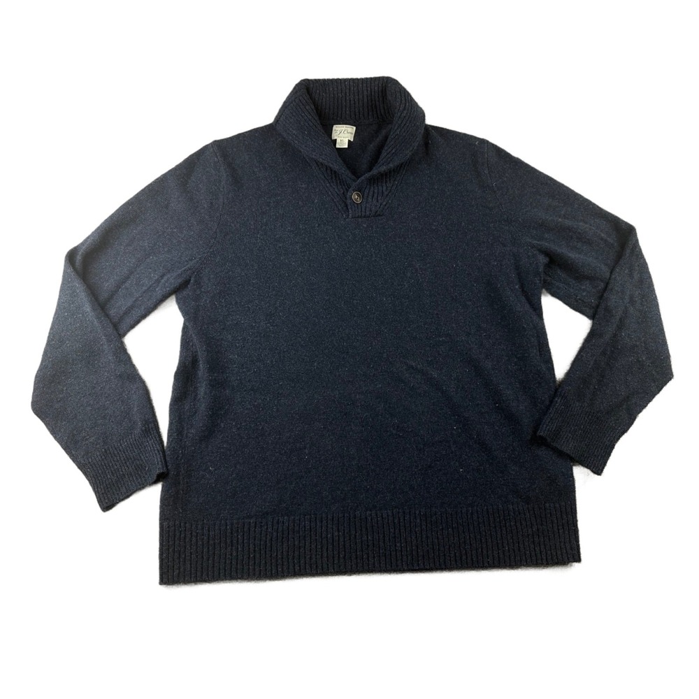 J. Crew Sweater Men XL Blue Rugged Merino Wool Blend Shawl Collar Preppy BA311